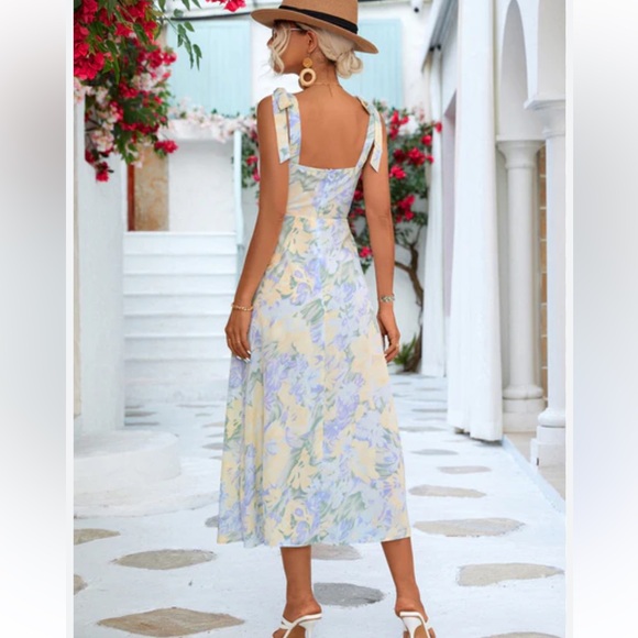 Boutique Floral Pastel Shoulder Tie Bow Sundress Sweetheart Neckline Coquette - Picture 4 of 15